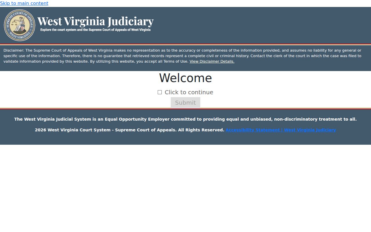 Hardy County Magistrate docket search CAPTCHA and terms screen