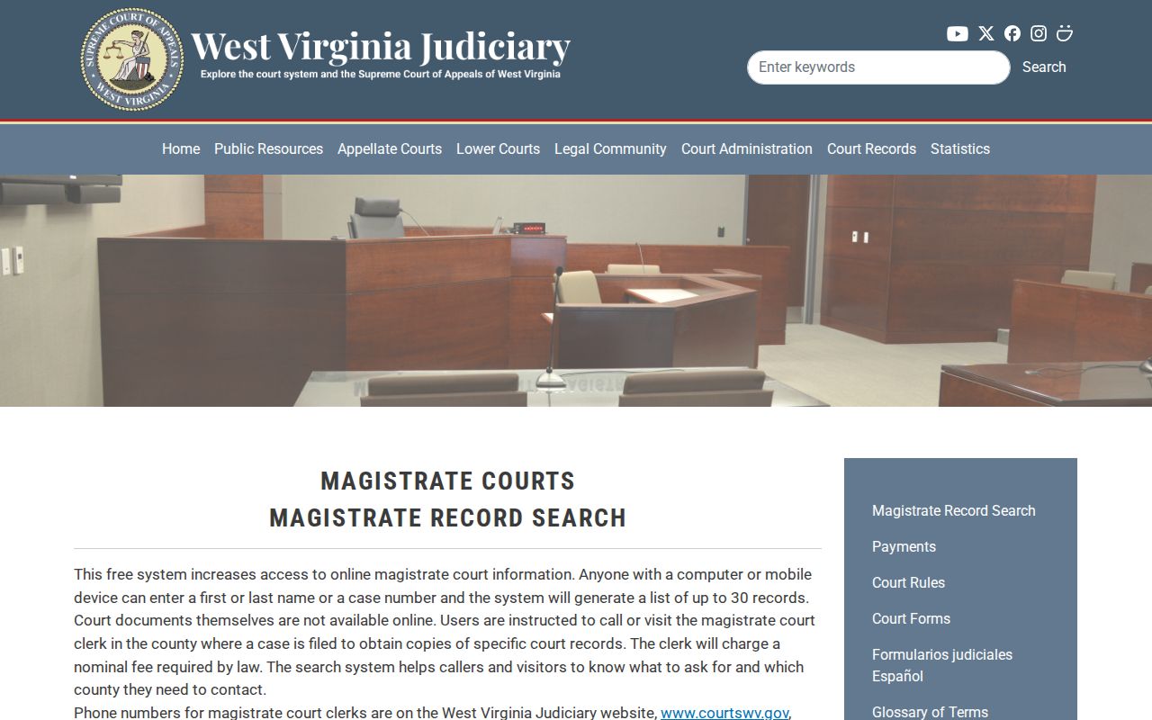 Hardy County docket search instructions for Magistrate Court