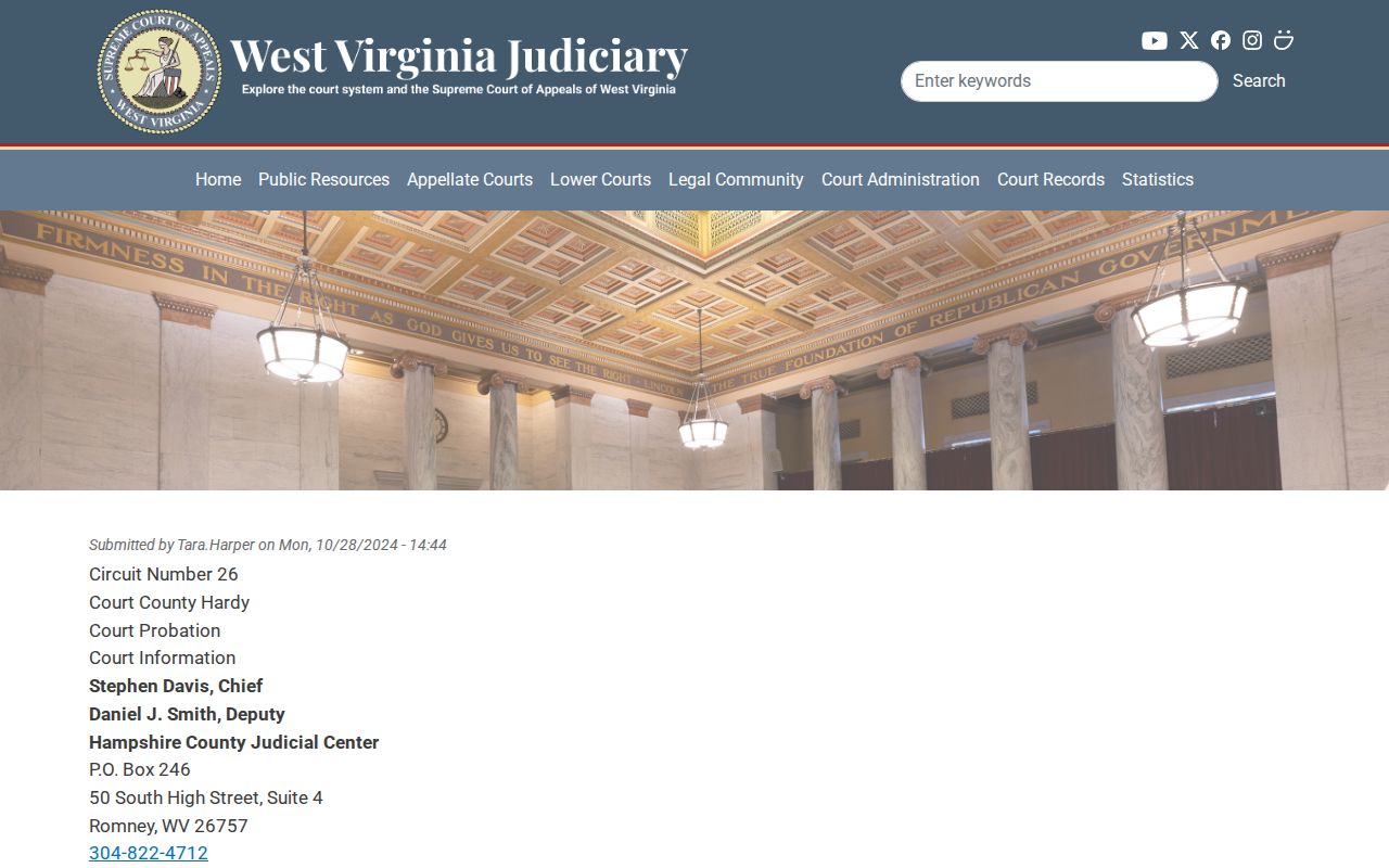 Hardy County court schedule routing shown on the official probation page